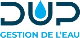 Logo DUP en bleu avec icône de goutte d'eau et le texte « GESTION DE L'EAU »