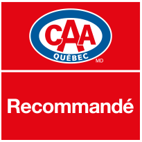 Logo de CAA Québec sur fond rouge avec le texte « Recommandé »