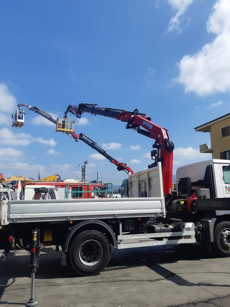 A crane is attached to the back of a truck
