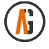 Logo circolare nero e arancione con un monogramma stilizzato