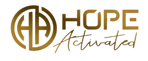 Gold logo with the letters “HA” in a circle and the words “HOPE Activated”.