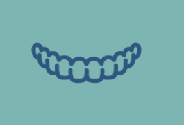 A drawing of a smile with teeth on a blue background.