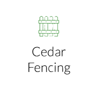 Green fence logo with the words “Cedar Fencing” below it