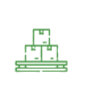 Green line-art stacked boxes on a pallet, like a warehouse package icon