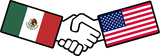 Handshake between the Mexican and U.S. flags, symbolizing cooperation.