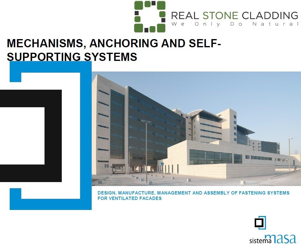 Title slide: Building with stone cladding, text 