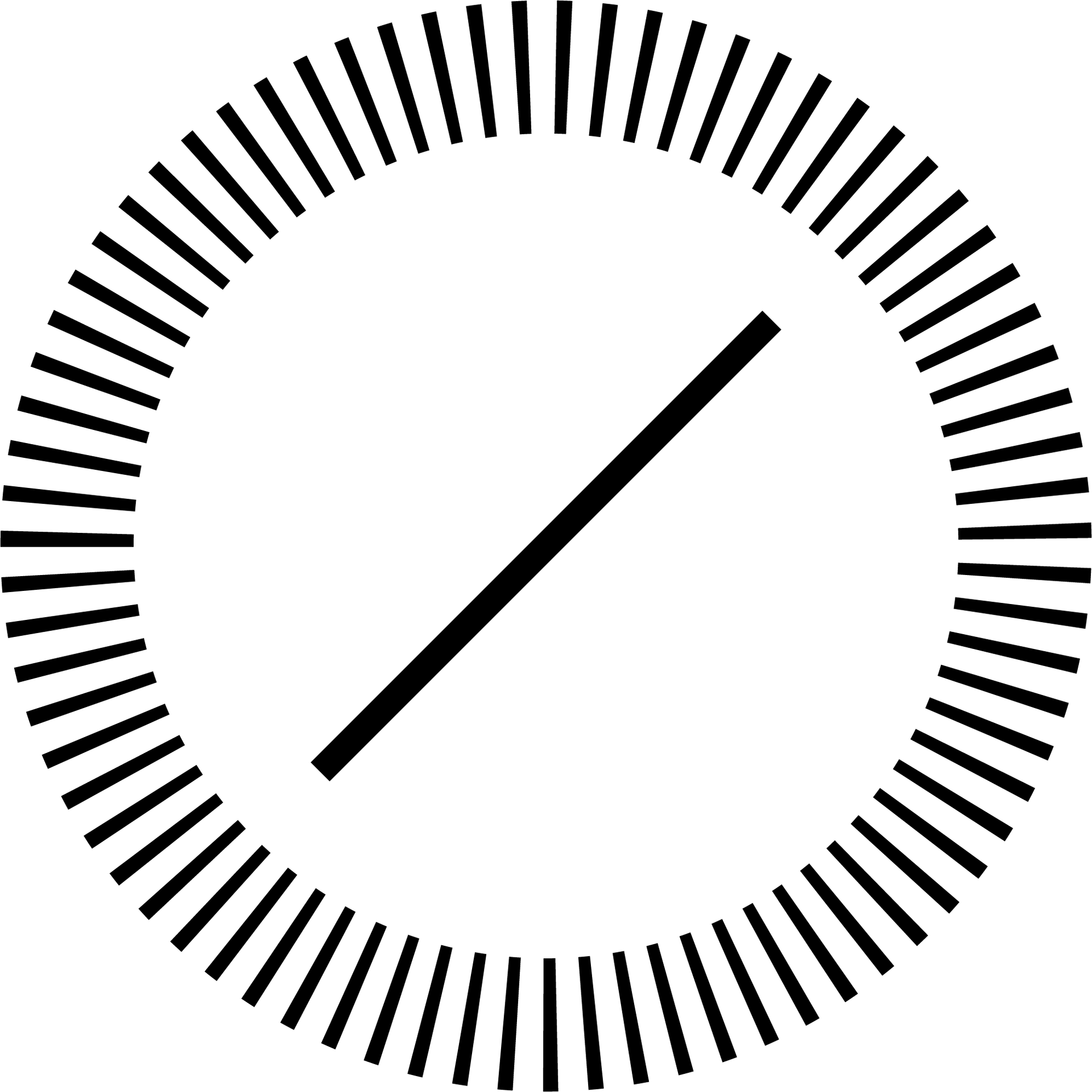 A black and white clock with a needle in the center.