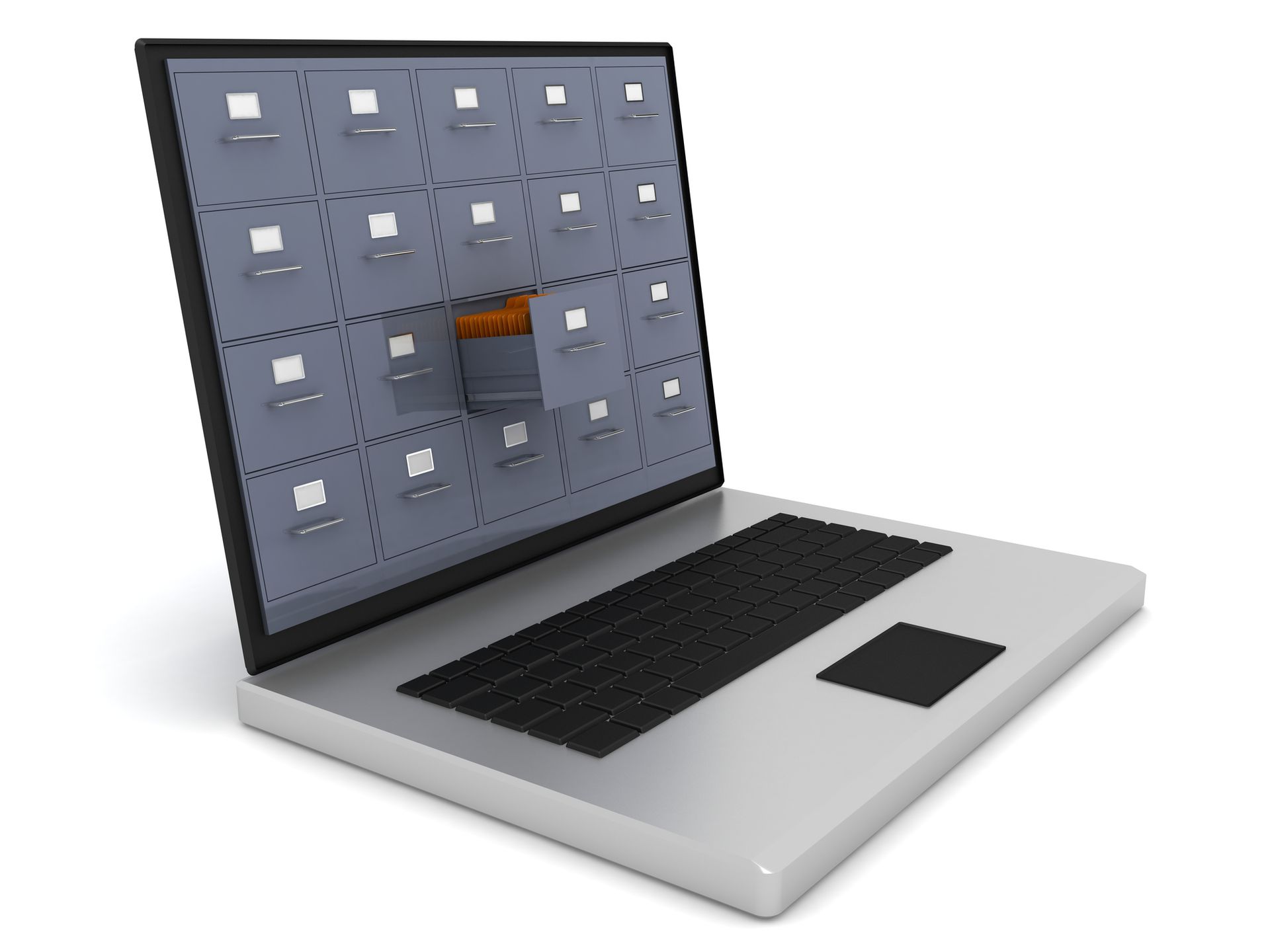 A laptop with a bunch of folders on the screen
