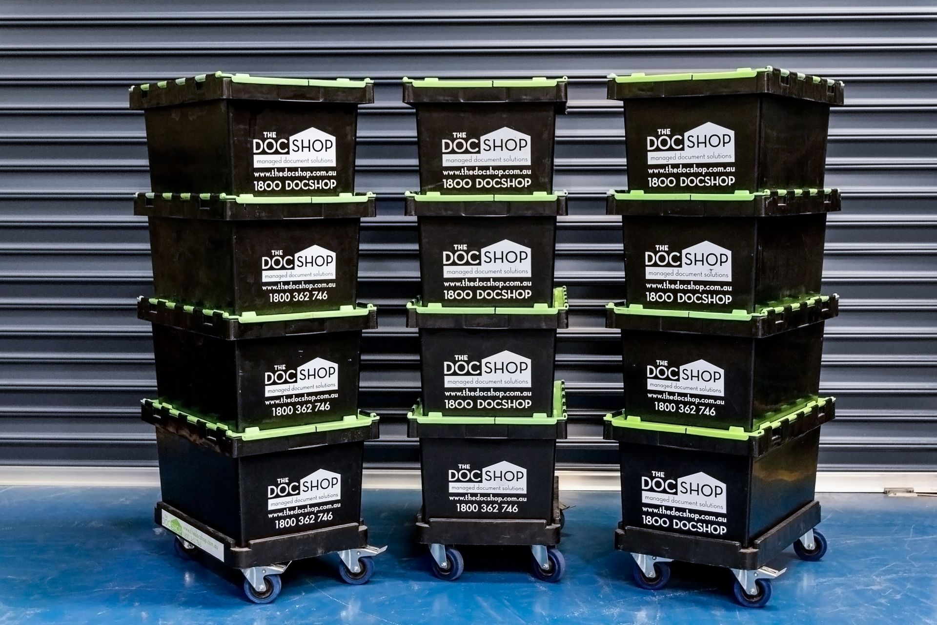 The DocShop secure moving crates for confidential records management, office relocations and archive storage.