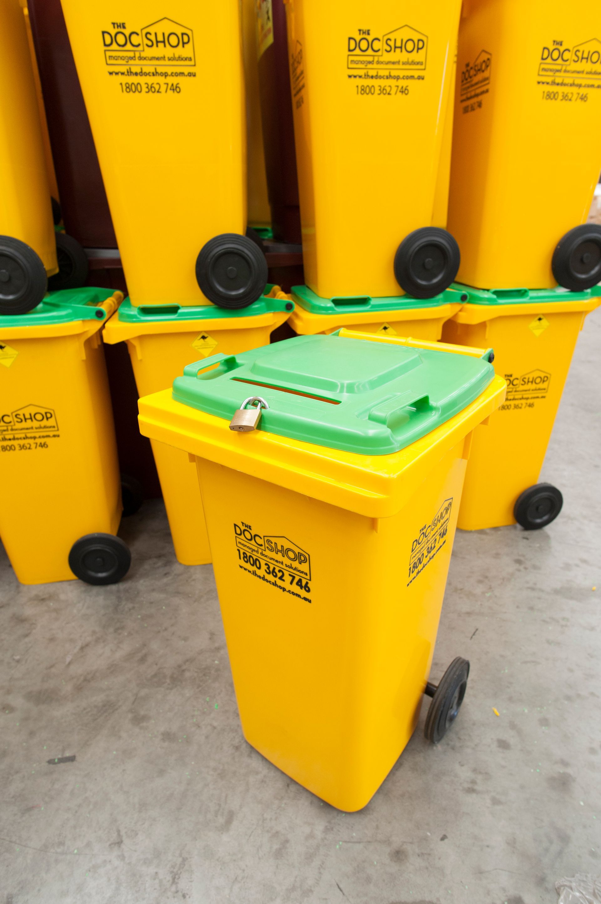 Secure confidential document disposal bins ready for deployment to businesses across Victoria.