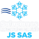 Logotipo de Soluciones Integrales en Frío JS SAS con copo de nieve azul e icono de ola sobre fondo blanco