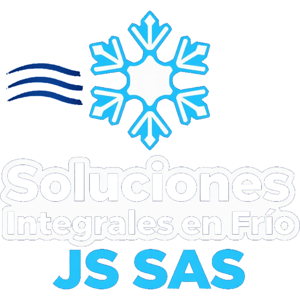 Logotipo de Soluciones Integrales en Fr&iacute;o JS SAS con copo de nieve azul e icono de ola sobre fondo blanco