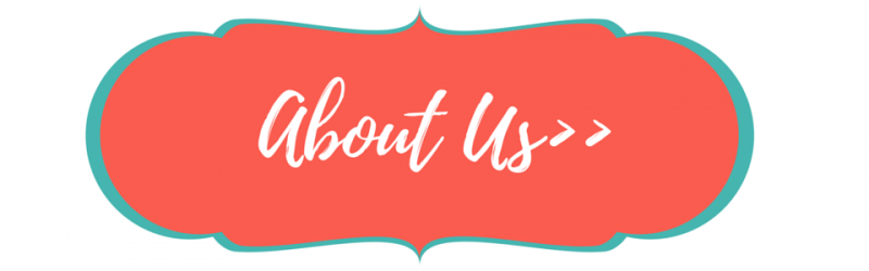 Coral “About Us >>” button with teal outline on a white background