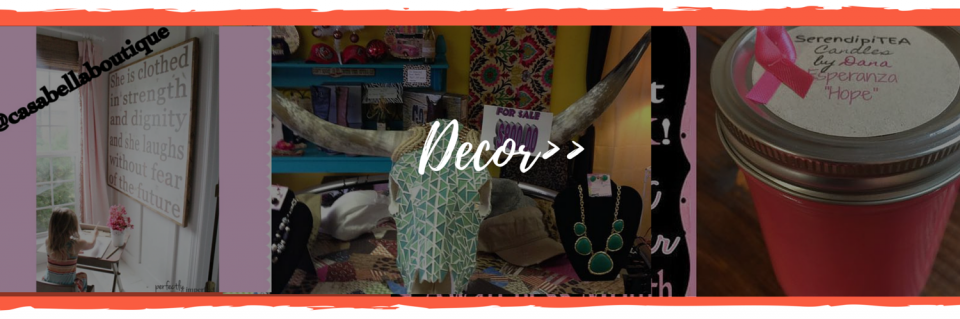 Decor collage with pastel home decor and a pink tumbler, labeled “Decor”