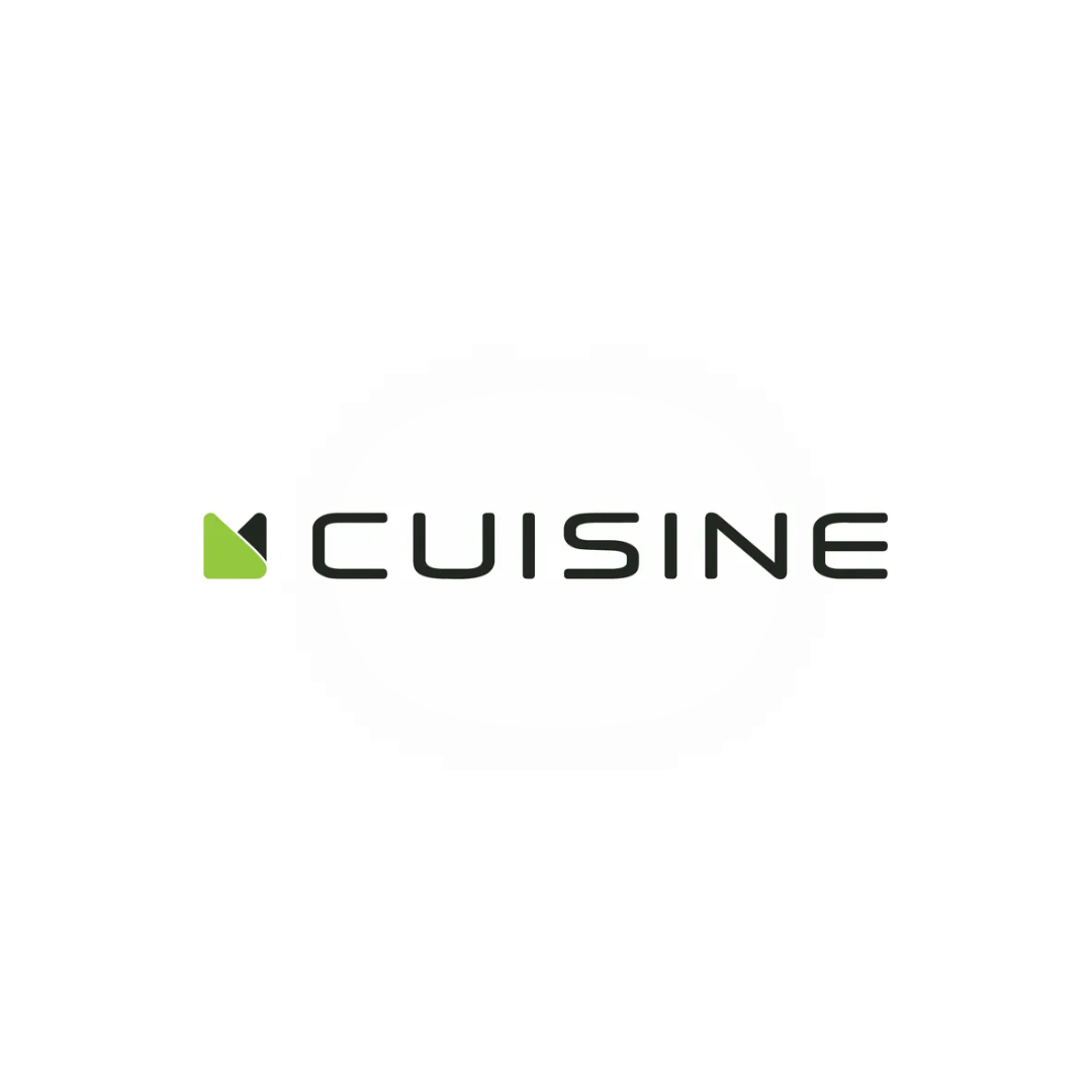 Un logo pour une entreprise appelée cuisine avec une icône verte sur fond blanc.