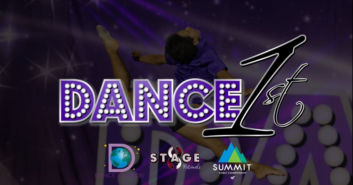 Purple neon “DANCE” title over a dim stage with spotlights and a performer silhouette
