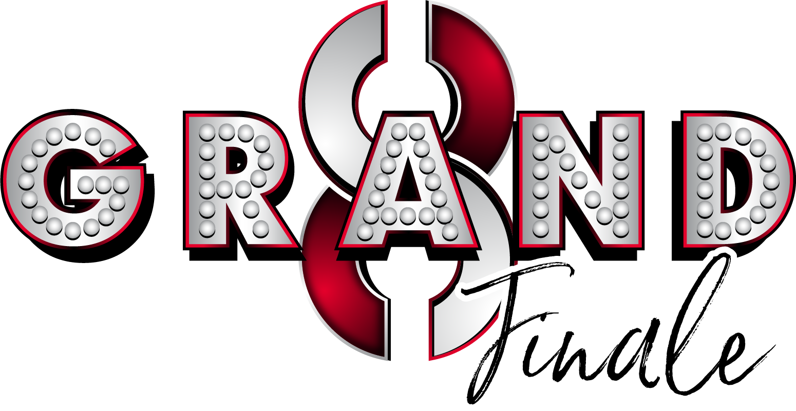 “GRAND Finale” logo in silver and red with a stylized ribbon design