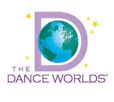 The Dance Worlds logo with a purple D around a blue-green globe and yellow stars