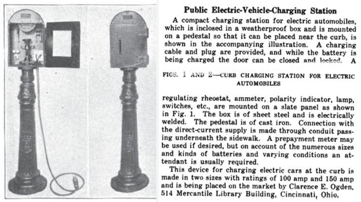 1914年通用汽車(General Motors)設置了第一個公共充電站「Electrant」 1914年通用汽車(General Motors)設置了第一個公共充電站「Electrant」