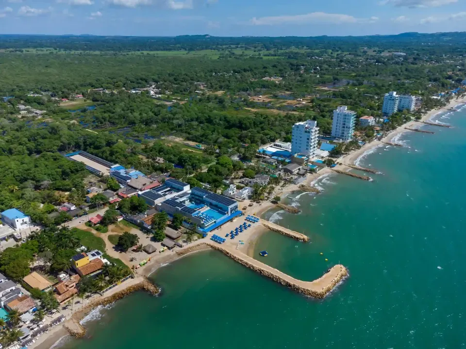 Aerial view of Hotel Poblado Coveñas beachfront facade in Coveñas Colombia