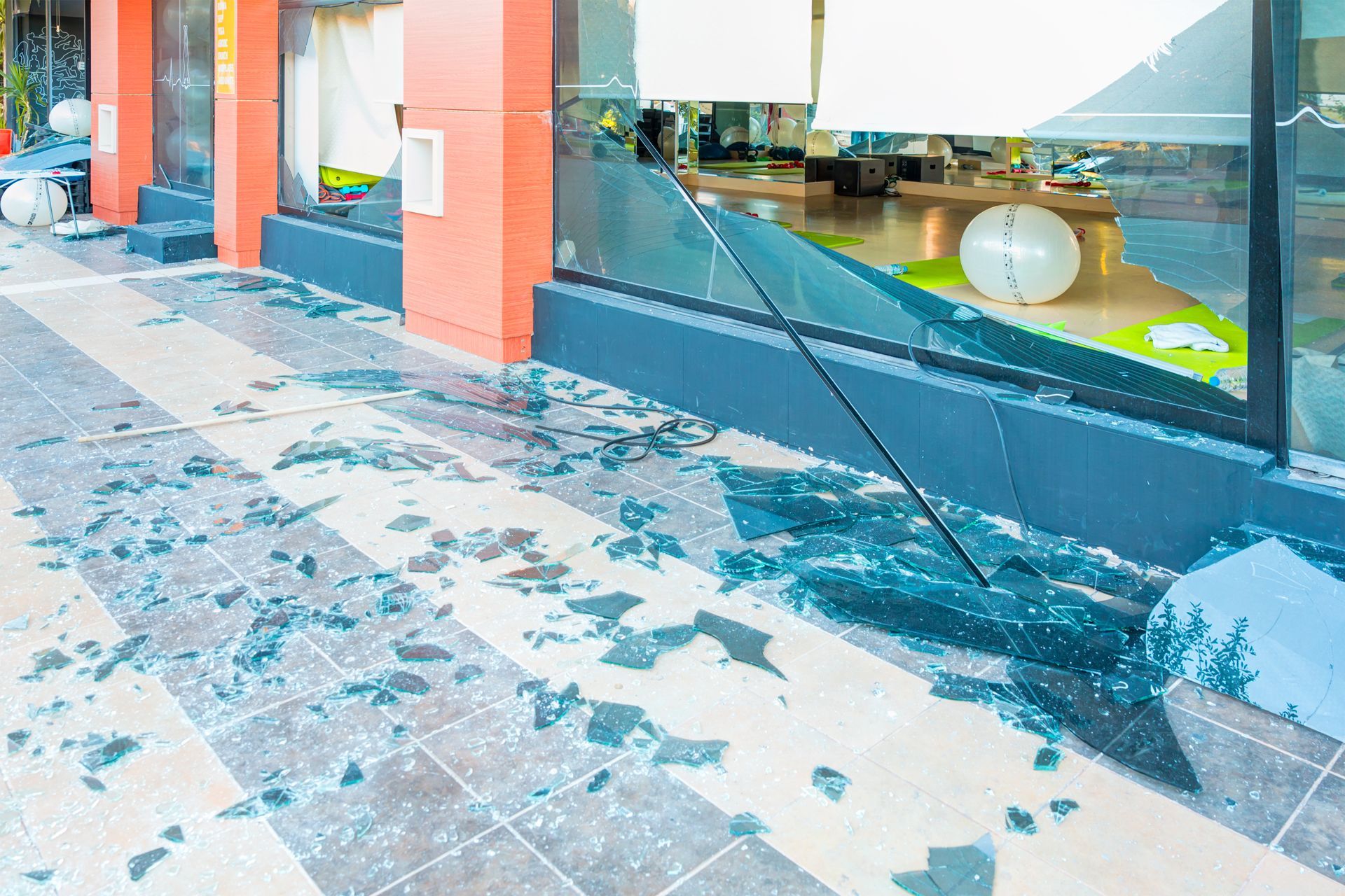 Broken glass commercial building.