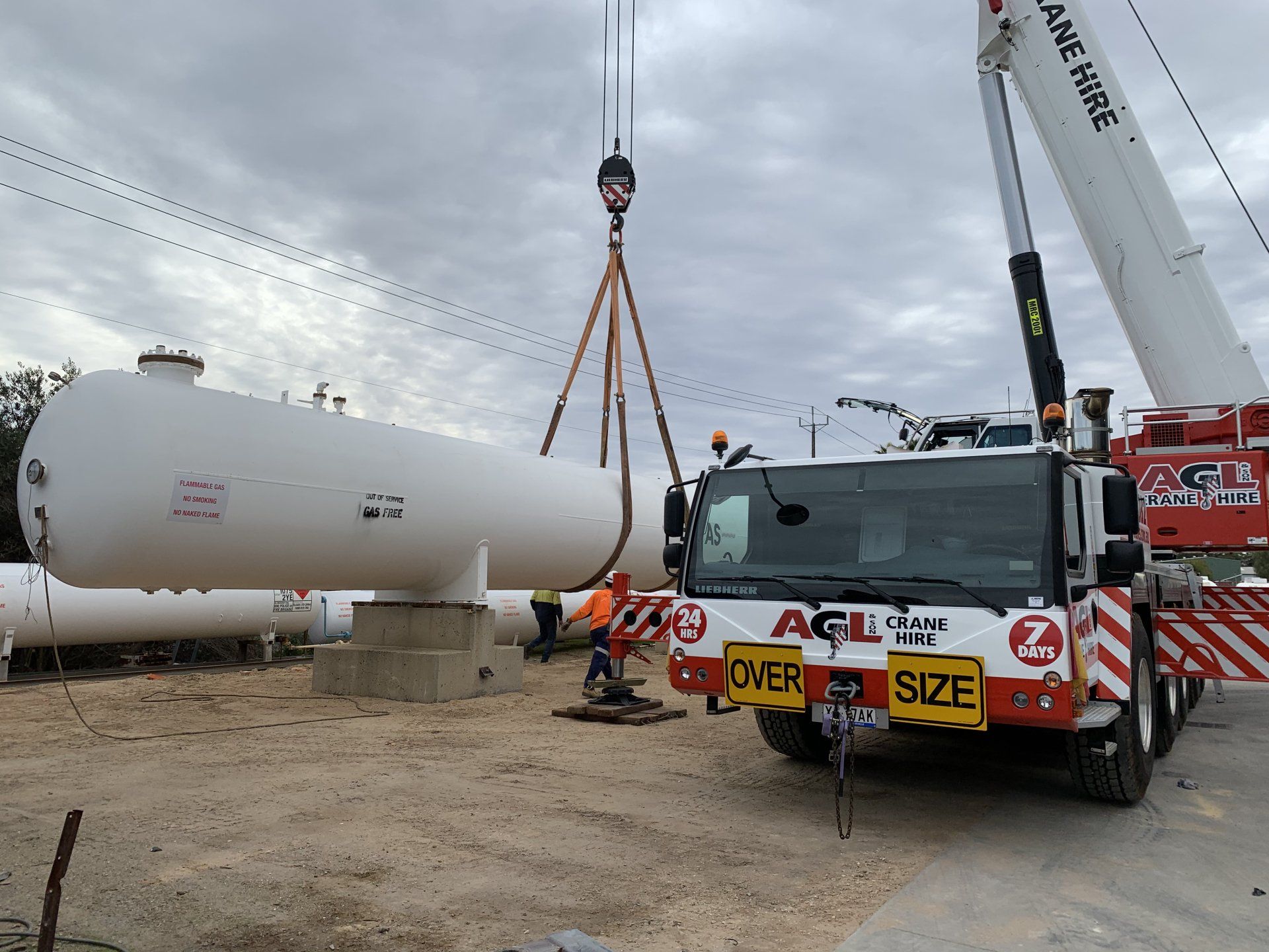 Crane Lifting Gas Cylinder — Adelaide, SA — AGL & Son Crane Hire