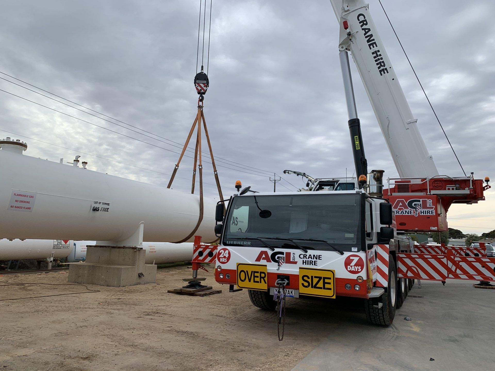 Crane Lifting Gas Cylinder Wide Angle — Adelaide, SA — AGL & Son Crane Hire