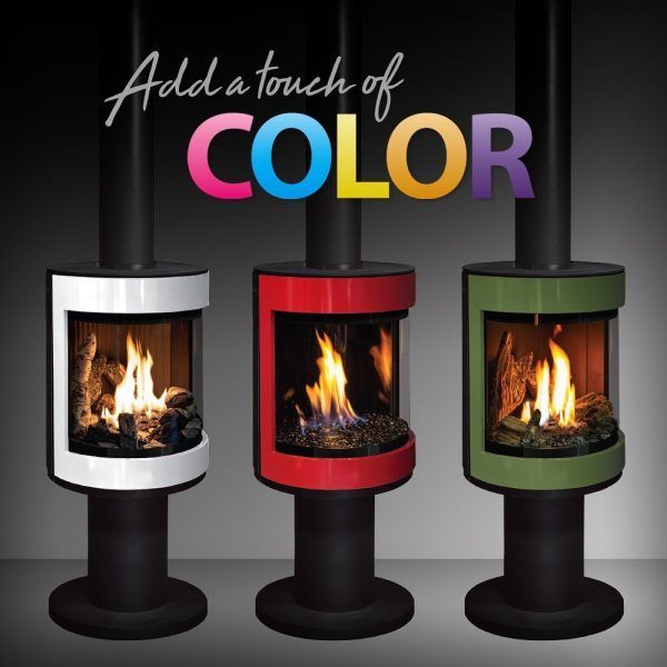Three fireplaces with the words add a touch of color above them