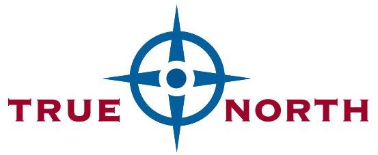The true north logo is blue and red with a compass in the center.