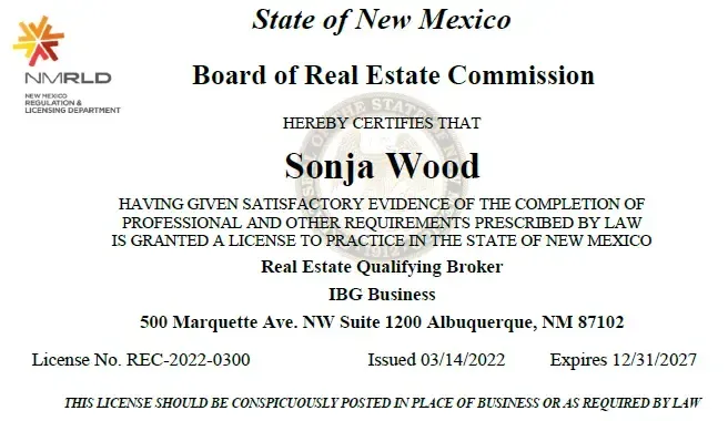 New Mexico Real Estate Brokerage License