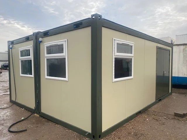 Beige portable building