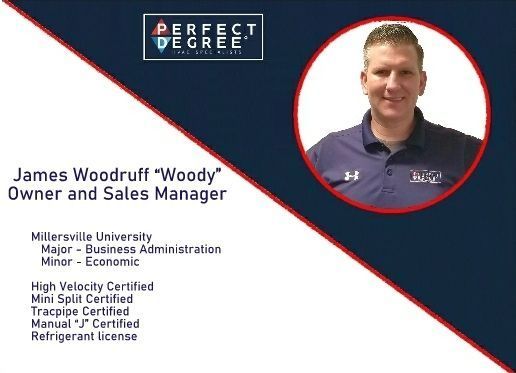James Woodruff, owner and sales manager, with educational and professional certifications listed.