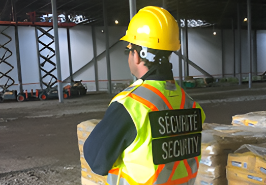 A man wearing a hard hat and a vest that says securite security