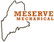 Logo for Meserve Mechanical, with the outline of Maine and brown text.