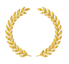 A gold laurel wreath emblem isolated on a white background.