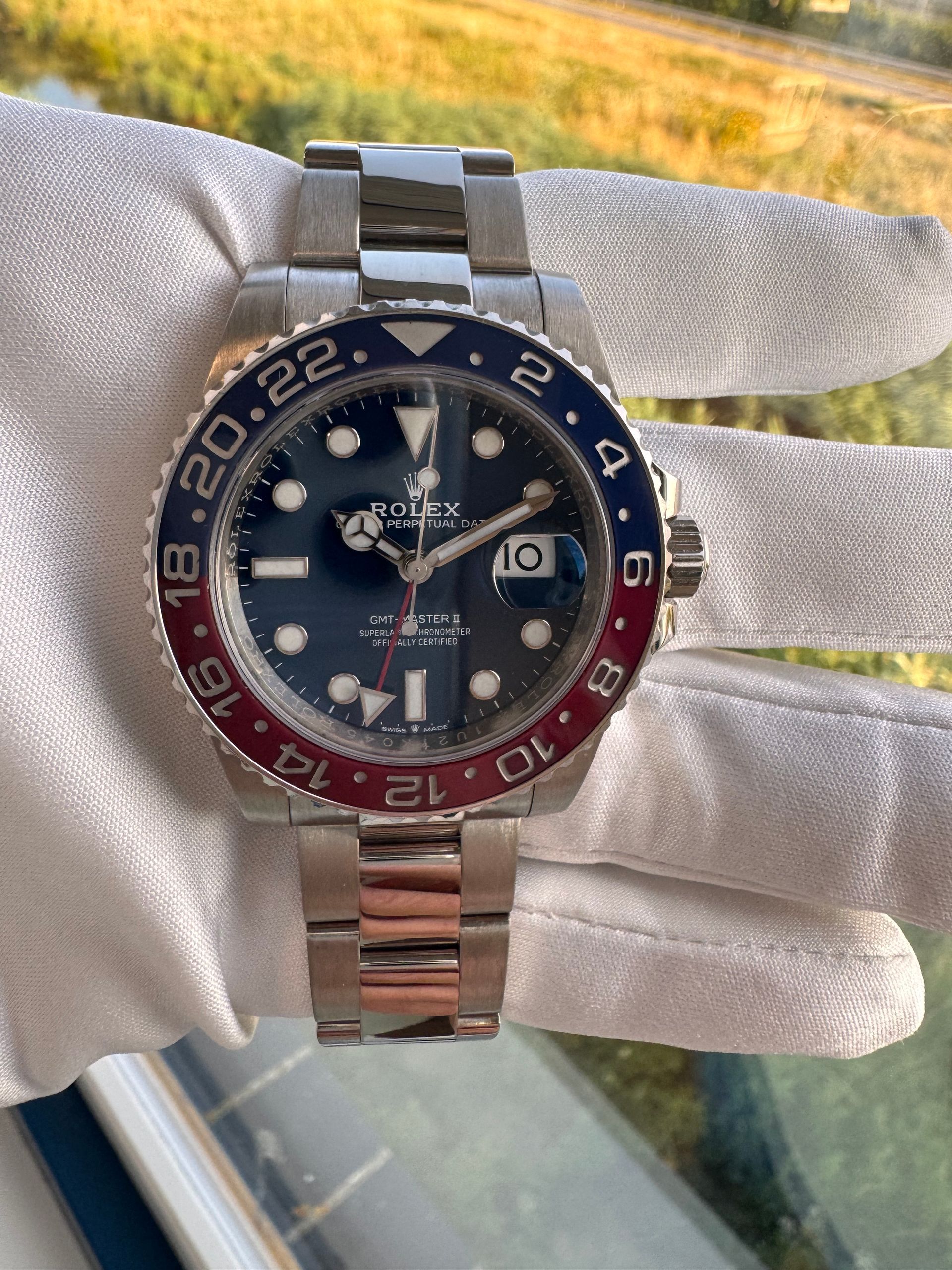 Rolex GMT-Master II
Ref. 126719, Witgouden kast en band, Mechanisch automaat met datum en GMT