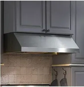 A stainless steel refrigerator freezer with a handle on a white background.