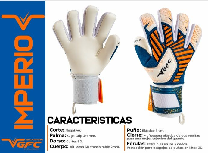 Un par de guantes de portero blancos y azules