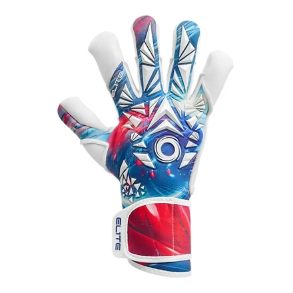 Guantes de portero Quartz con dorso estampado de colores y palmas blancas, tallas 6-11, de Elite Sport.