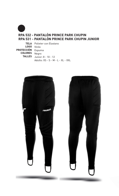 Una tabla de tallas para los pantalones Prince Park Chupin