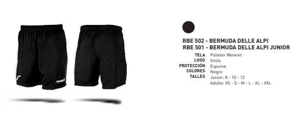 Un par de bermudas negras junto a una tabla de tallas de 