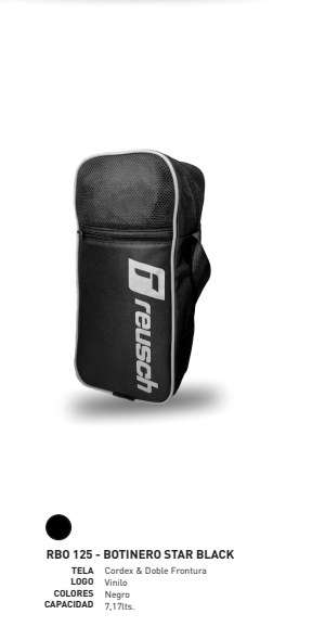 Bolsa para zapatos Reusch negra con logotipo vertical, confeccionada en tejido Cordura y con una capacidad de 7,15 litros.