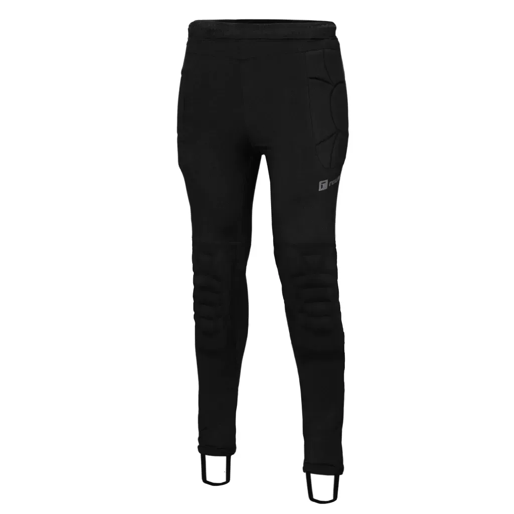 Pantalones de compresión negros acolchados de estilo deportivo con estribos, diseñados para la protección contra impactos.