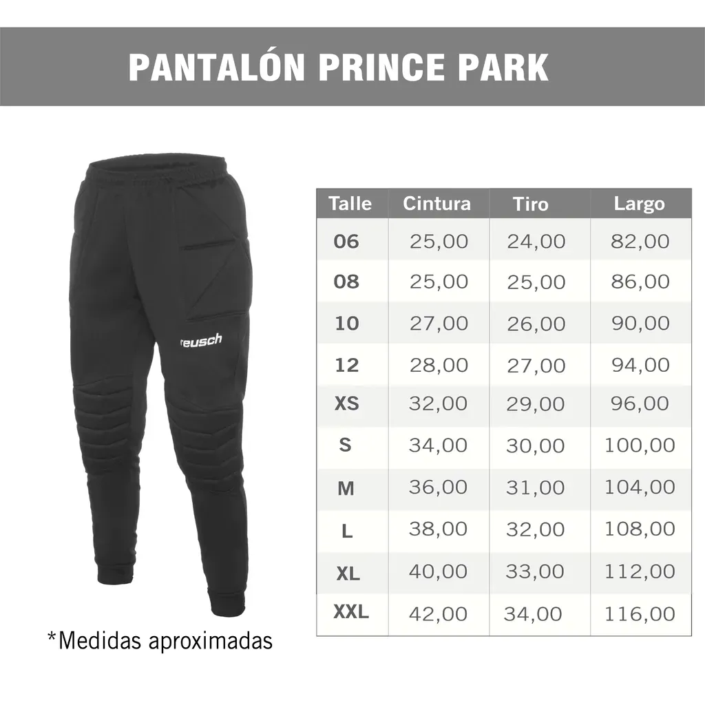 Dos vistas de pantalones deportivos negros con paneles acolchados en las caderas y las rodillas.