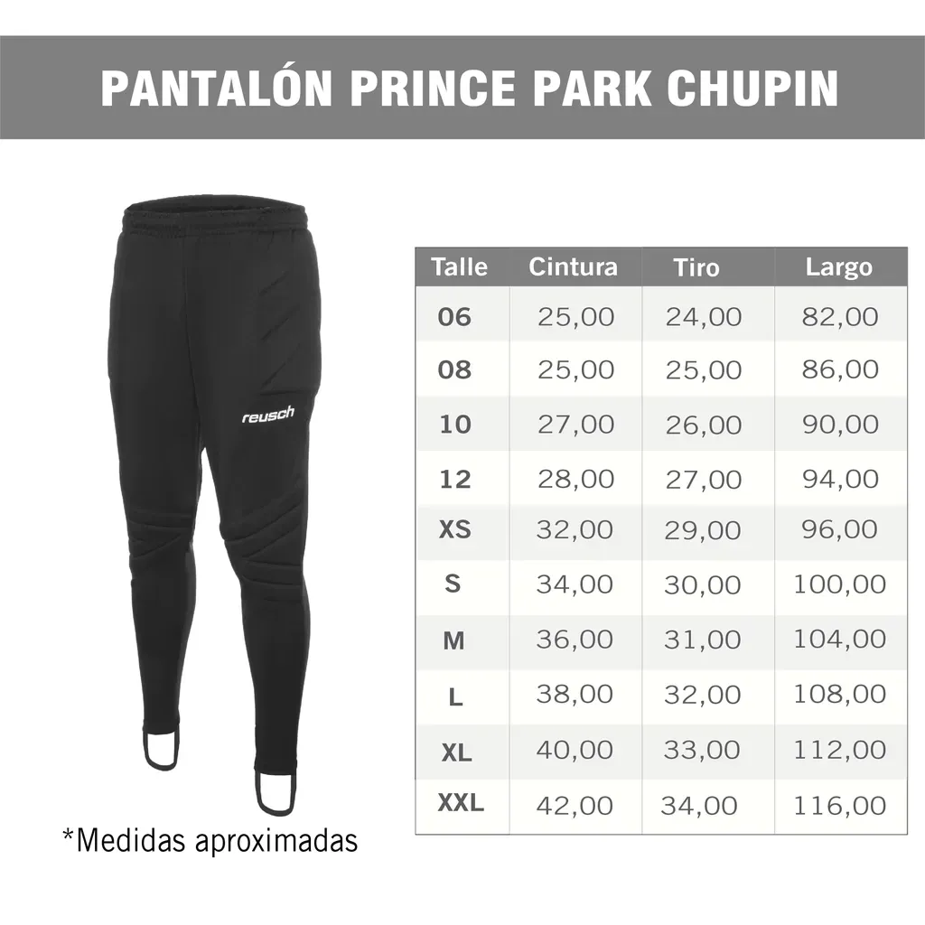 Una tabla de tallas para los pantalones Prince Park Chupin