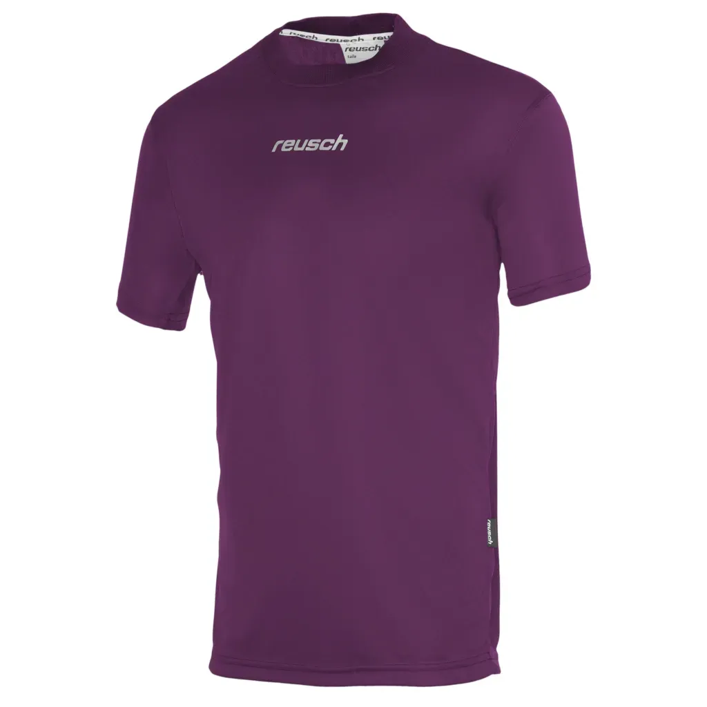 Una camiseta deportiva Reusch de manga corta, de color azul marino liso, centrada sobre un fondo blanco.