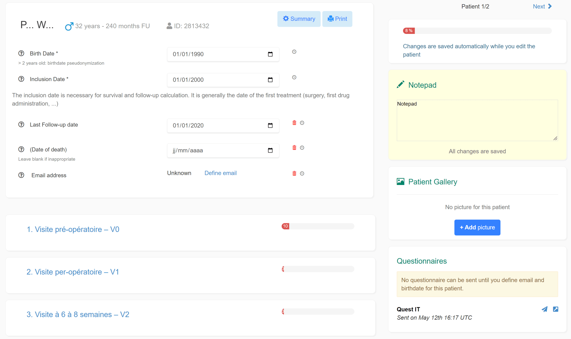 Interface d'ePro sur EasyMedStat