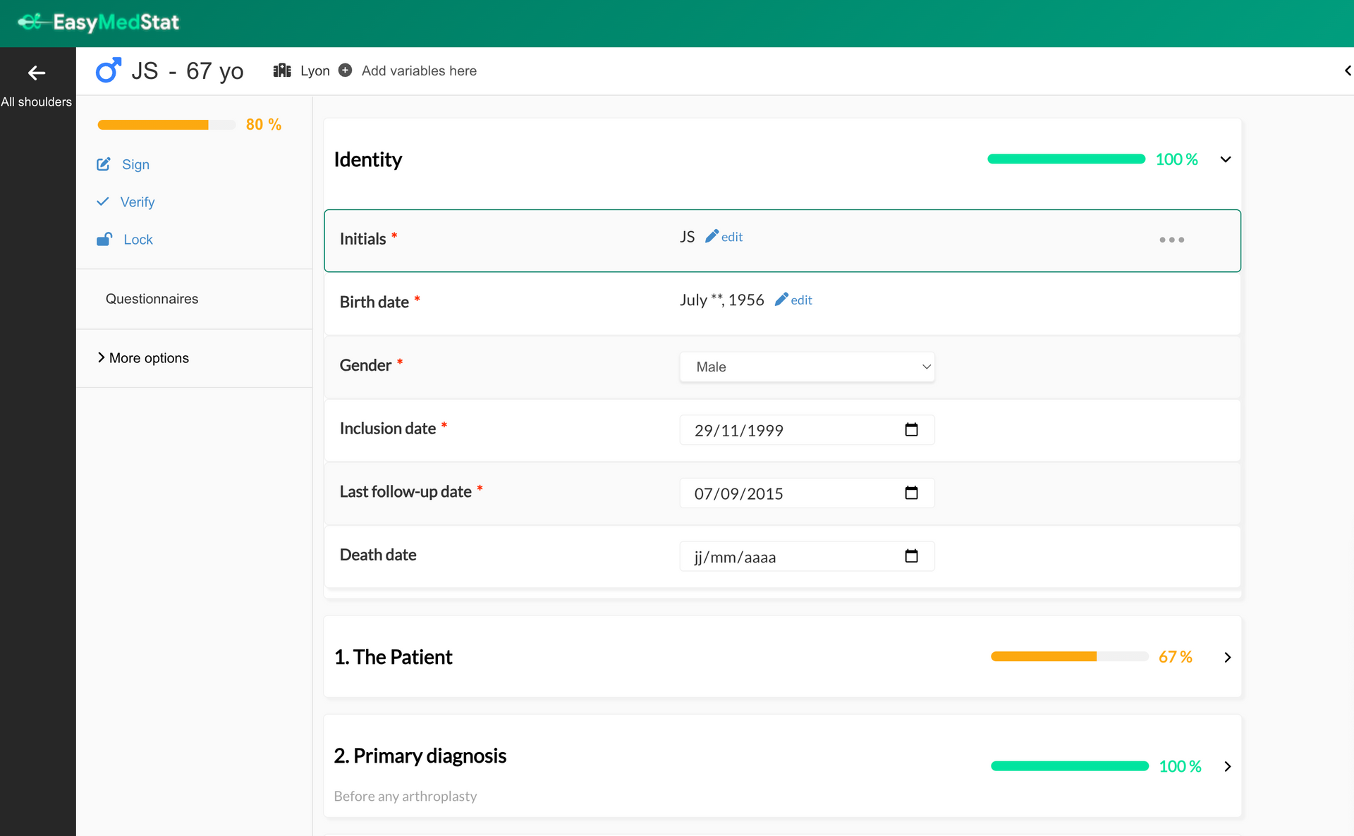 Electronic case report form (eCRF) patient questionnaire