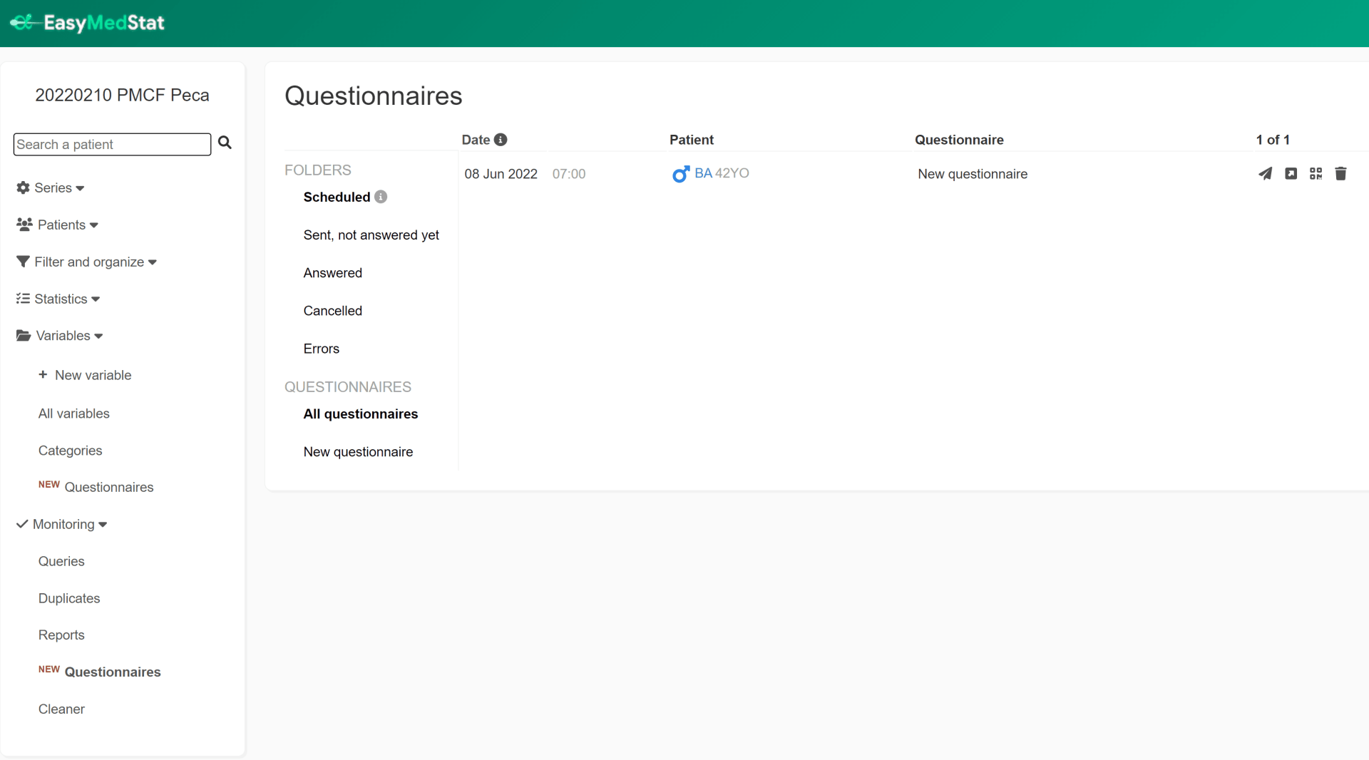 Un dashboard d'un ePRO sur EasyMedStat