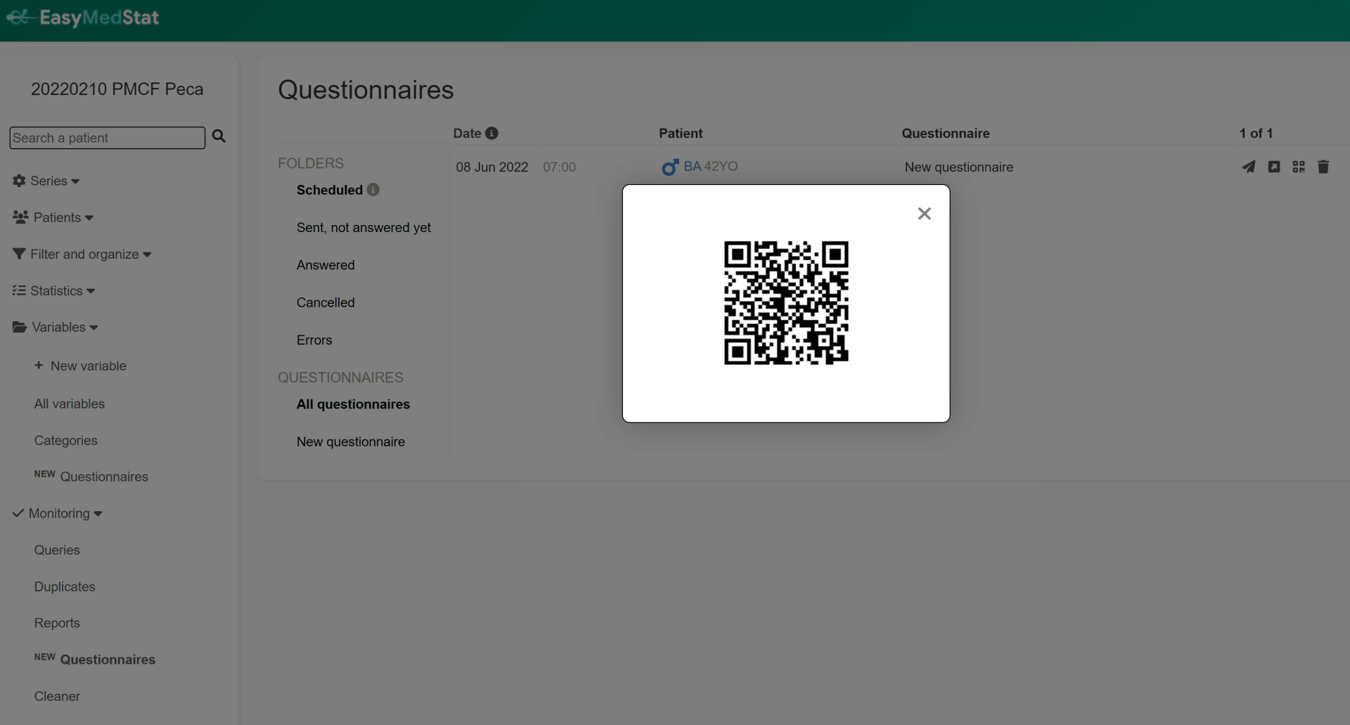Un QR code pour accéder à l'ePRO sur EasyMedStat